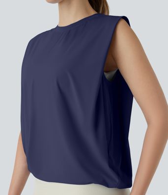 Round neck yoga tank top with ruching, cooling fabric - UPF50+ protection