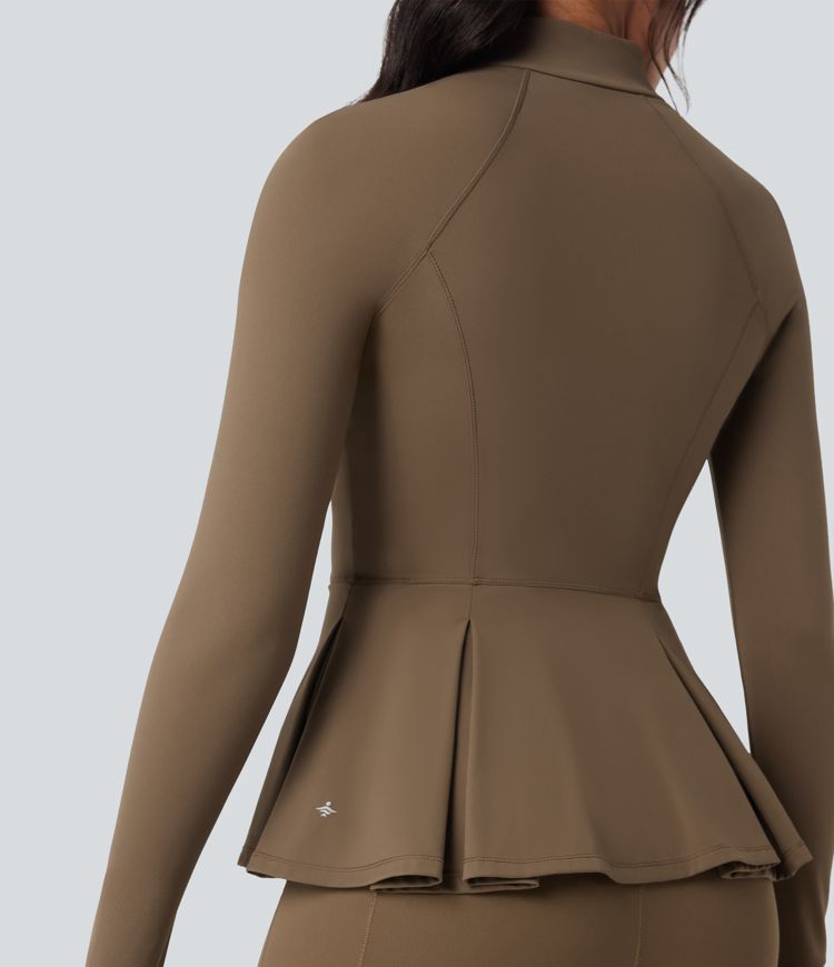 SoftlyZero™ Plush Mock-neck Thumb Holes Ruched Pleated Hem Slim Yoga Jacket