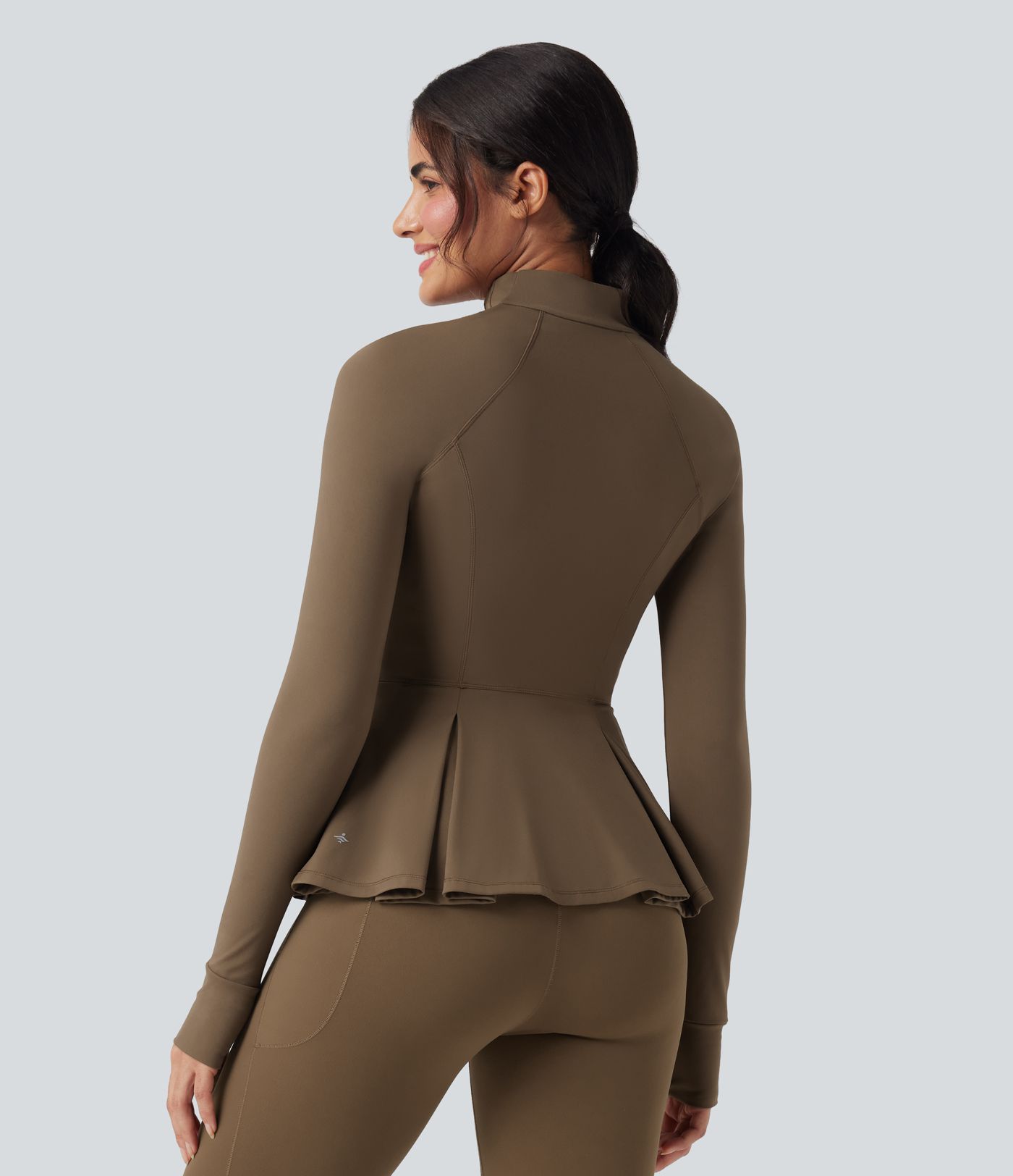 SoftlyZero™ Plush Mock-neck Thumb Holes Ruched Pleated Hem Slim Yoga Jacket