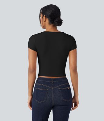 Deep V-neck Short Sleeve Slim Casual T-Shirt