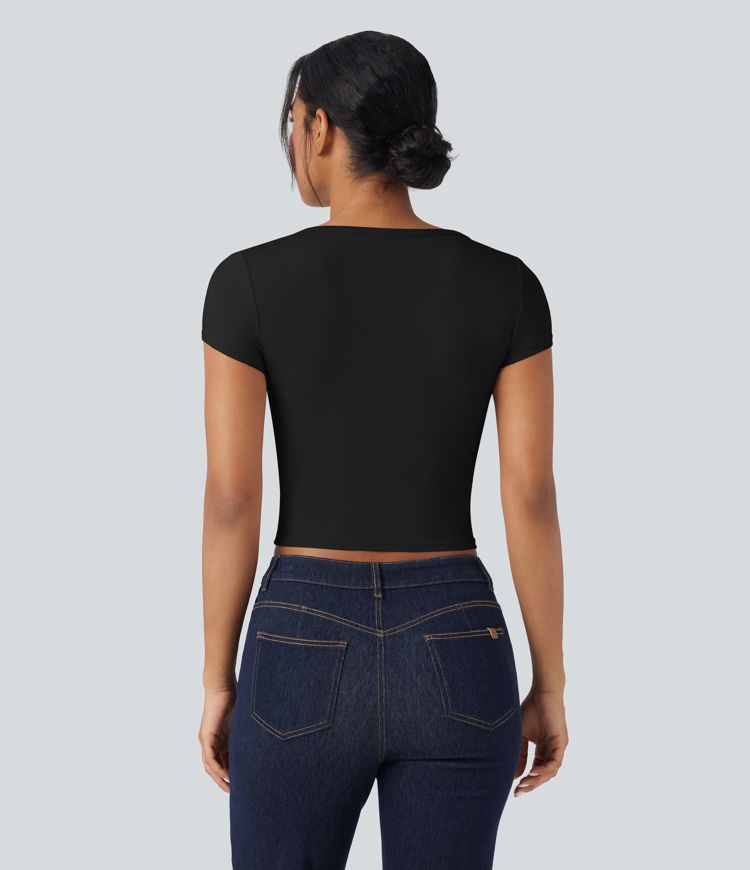 Deep V-neck Short Sleeve Slim Casual T-Shirt