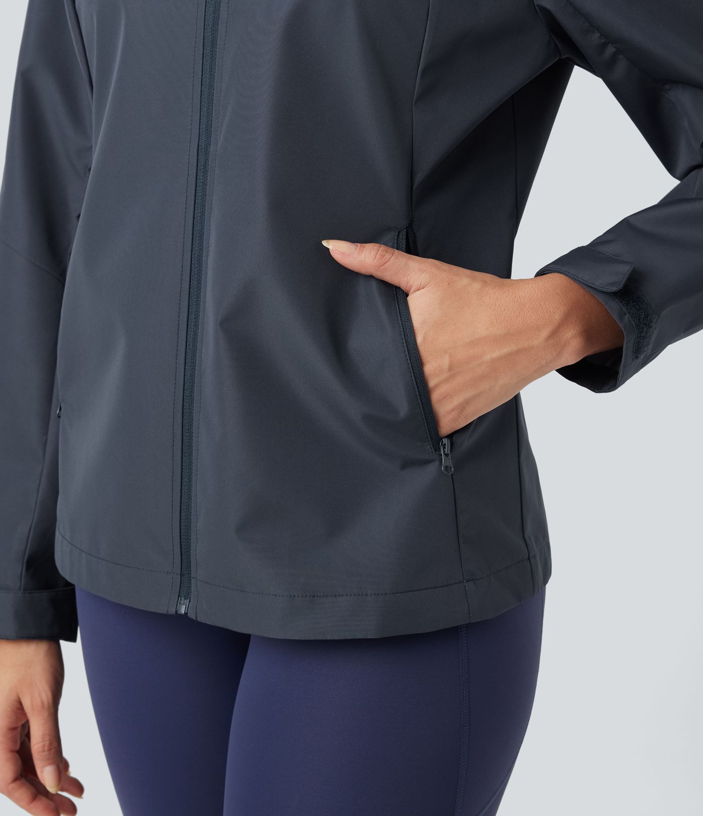 Waterproof Hooded Long Sleeve Hiking Windbreaker Jacket with Pockets