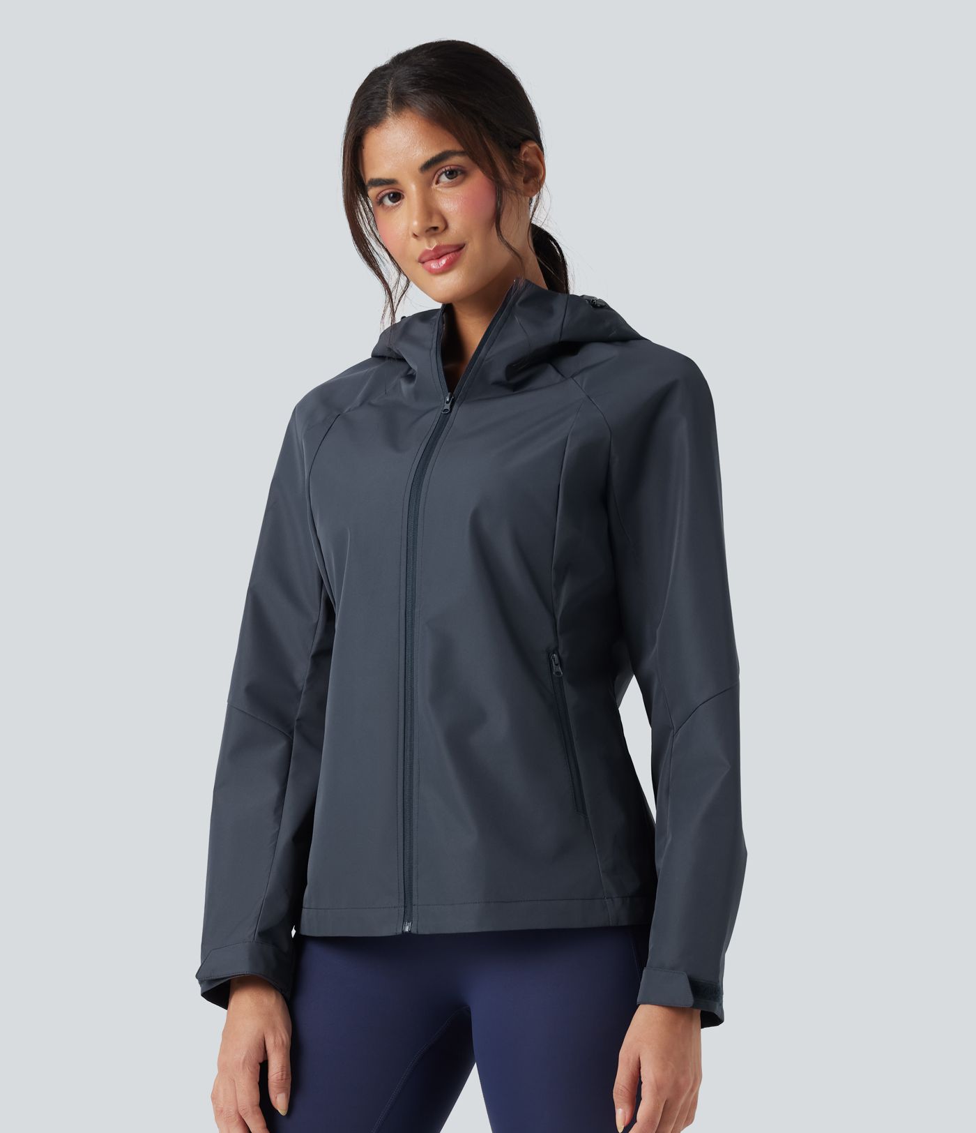 Waterproof Hooded Long Sleeve Hiking Windbreaker Jacket with Pockets