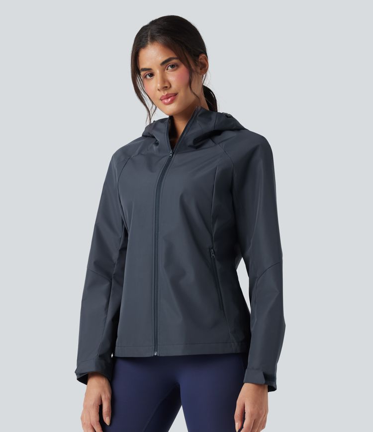 Waterproof Hooded Long Sleeve Hiking Windbreaker Jacket with Pockets