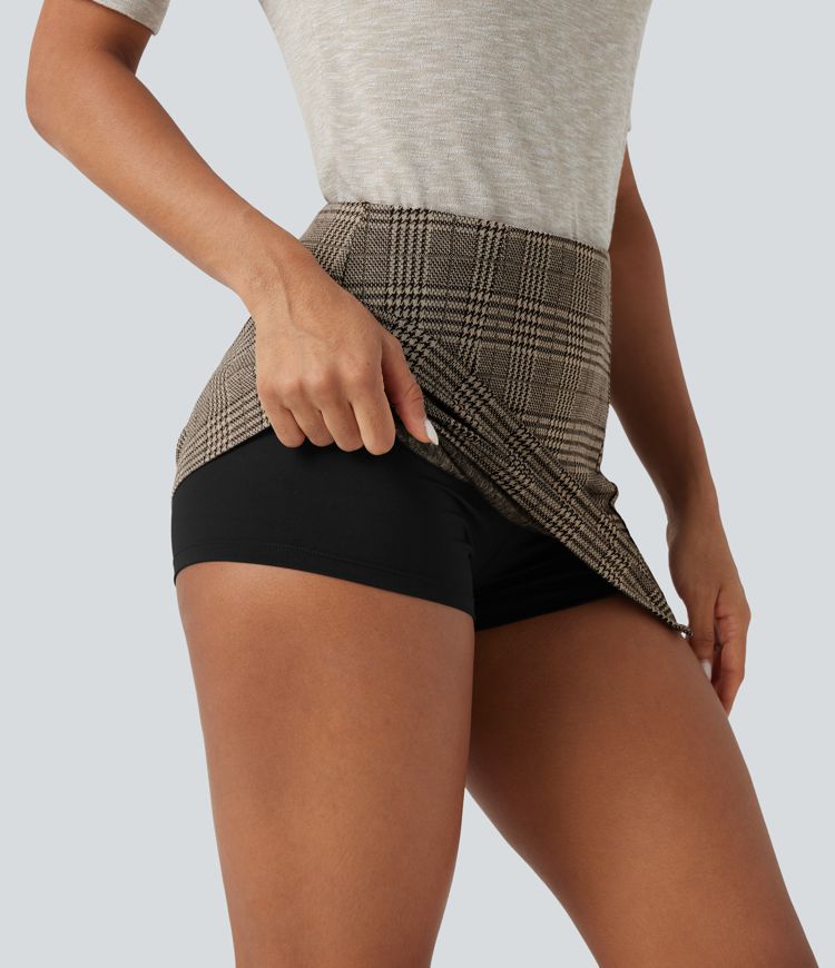 Falda mini de trabajo de talle alto 2 en 1, ajustada (bodycon), con estampado pata de gallo