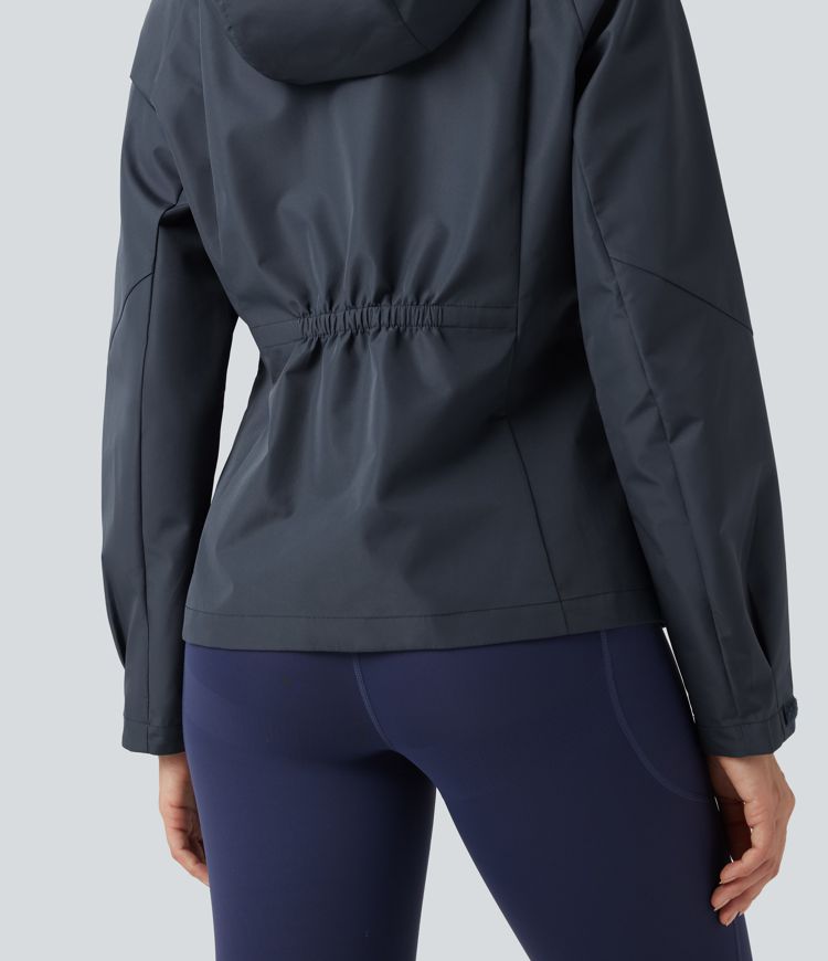 Waterproof Hooded Long Sleeve Hiking Windbreaker Jacket with Pockets