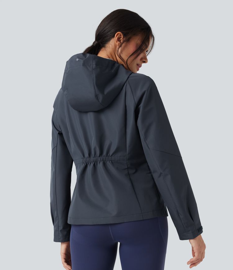 Waterproof Hooded Long Sleeve Hiking Windbreaker Jacket with Pockets