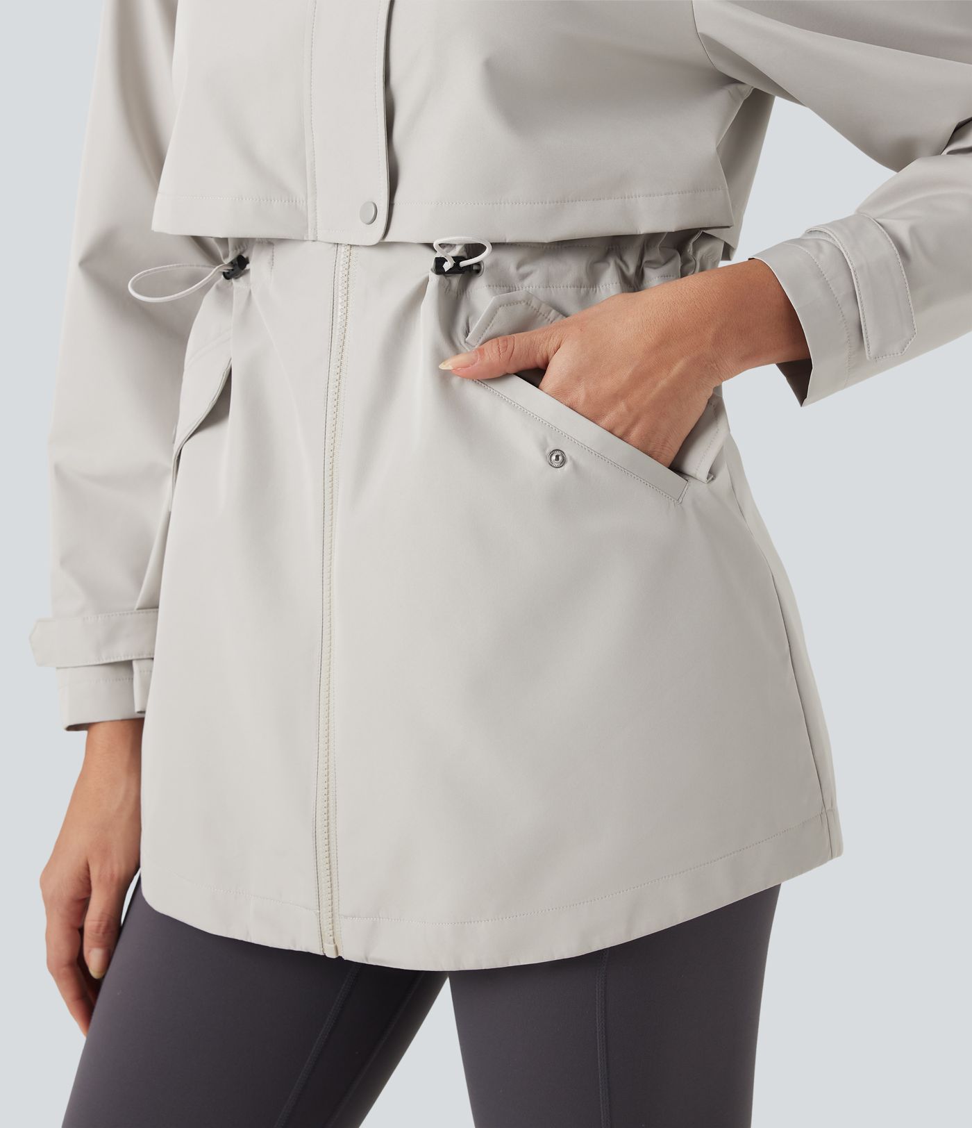 Waterproof Hooded Contrast Mesh Drawstring Hiking Windbreaker Jacket with Pockets