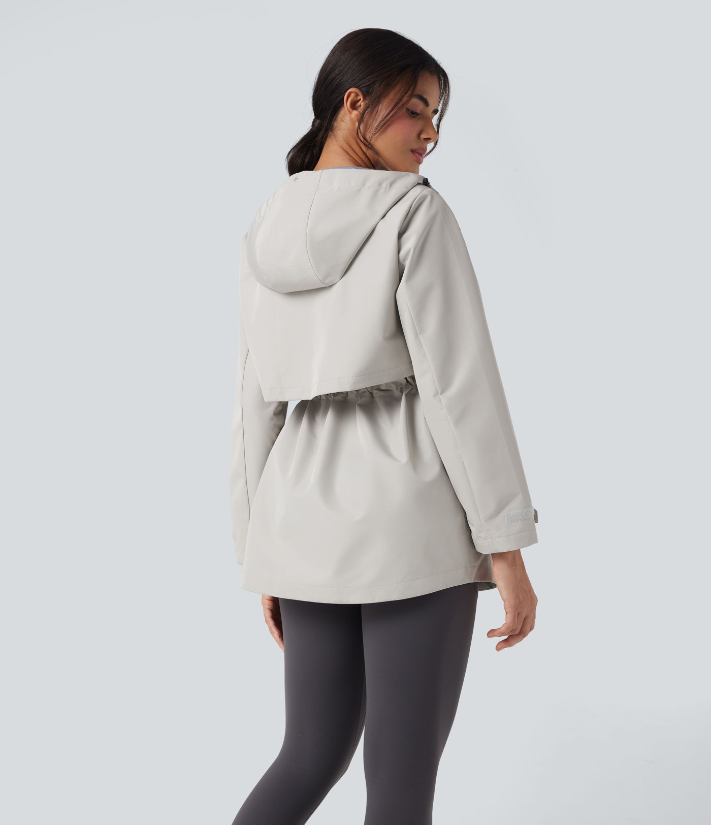 Waterproof Hooded Contrast Mesh Drawstring Hiking Windbreaker Jacket with Pockets