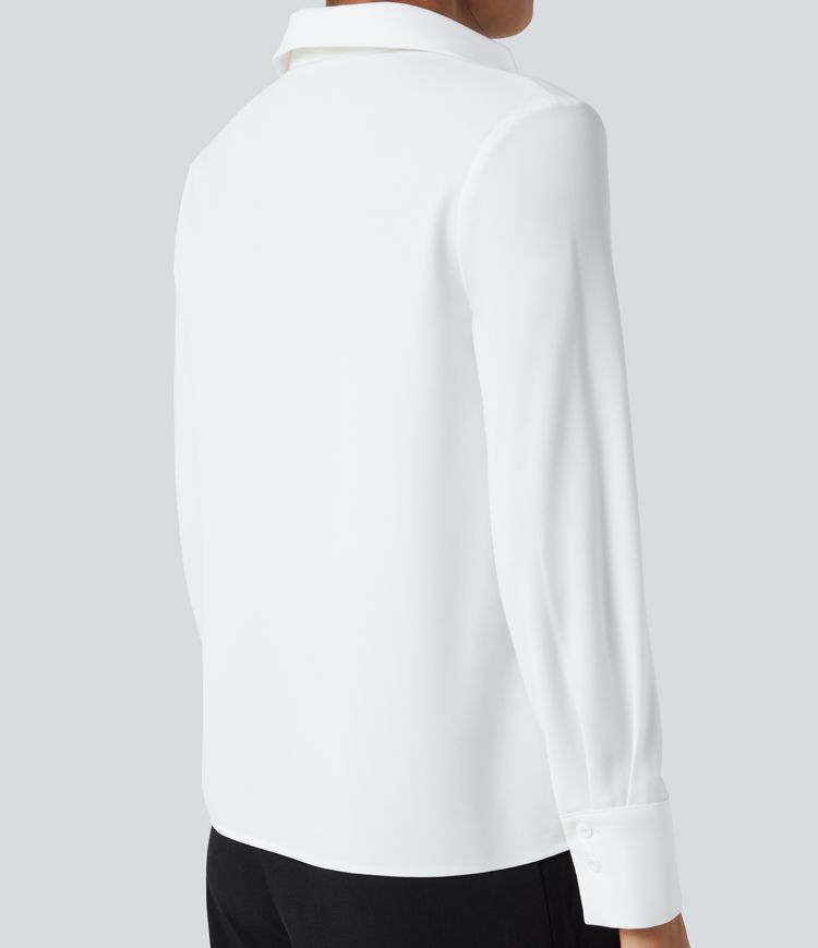 Camisa de oficina de gasa de manga larga con cuello en V antiarrugas