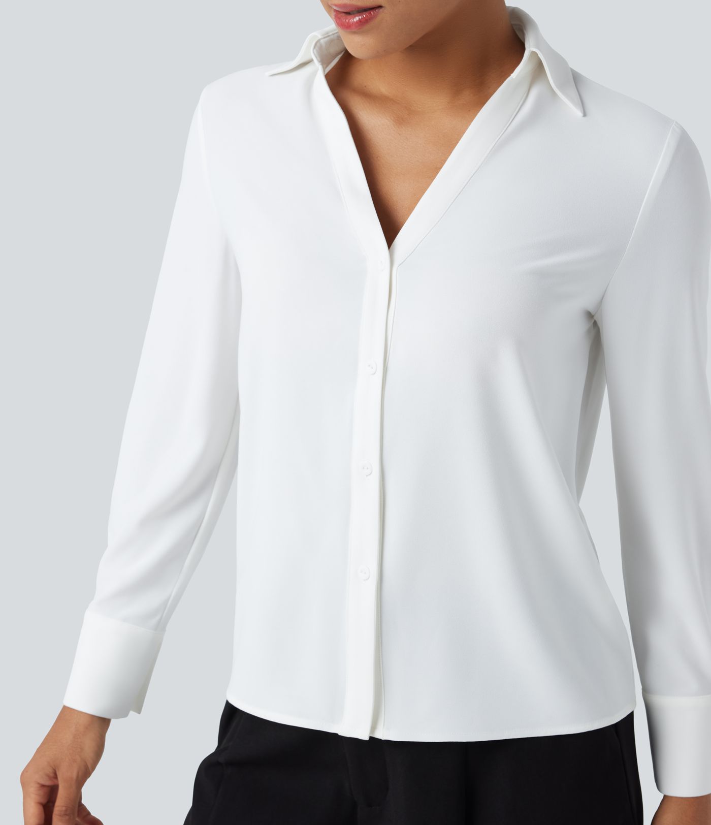 Wrinkle-resistant V-neck Long Sleeve Work Chiffon Shirt