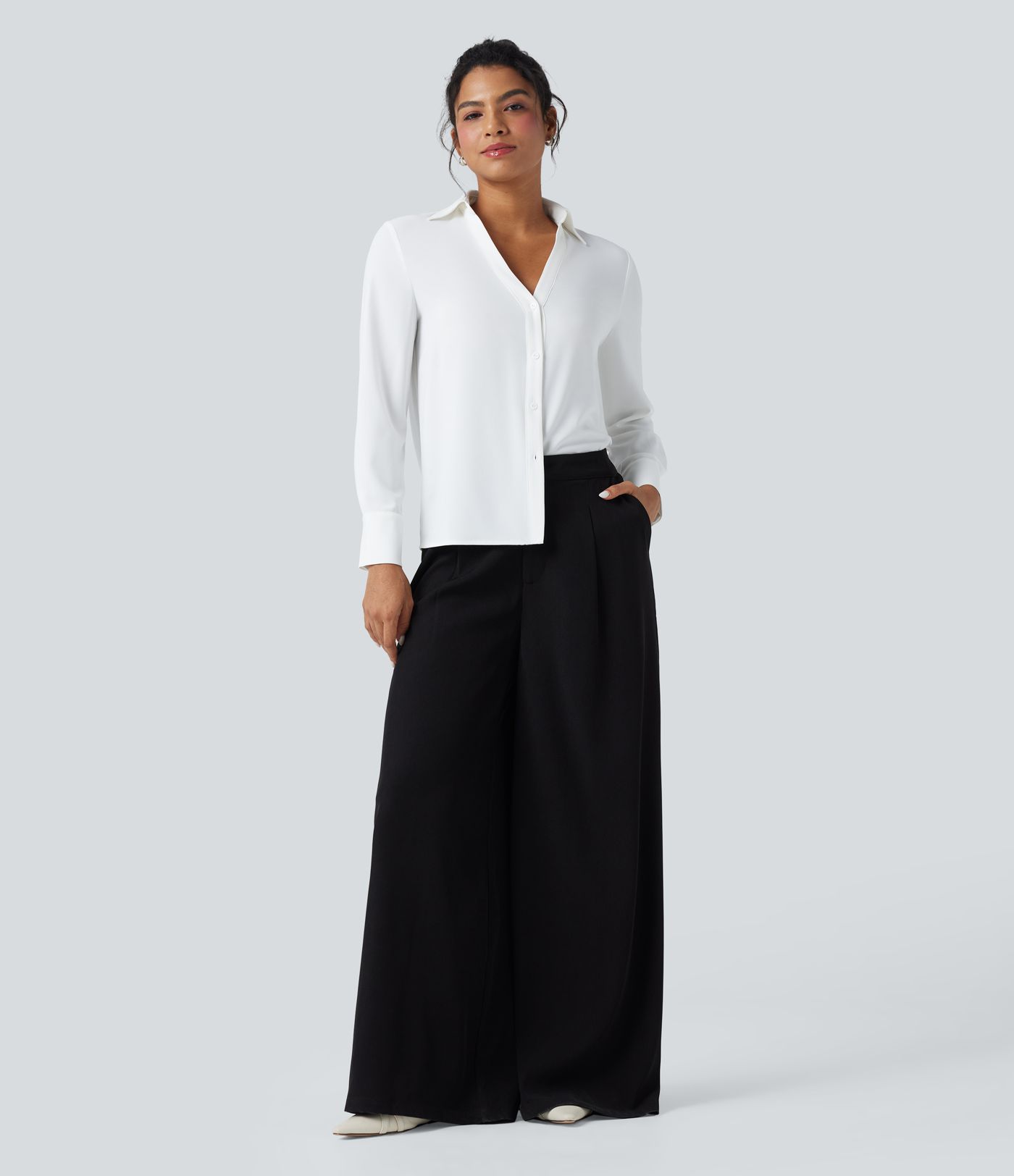 Wrinkle-resistant V-neck Long Sleeve Work Chiffon Shirt