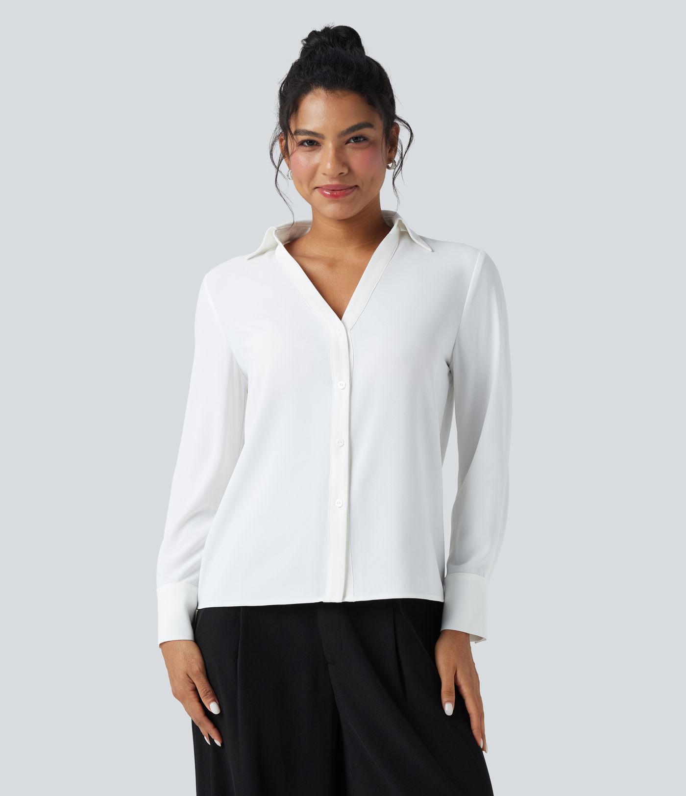 Wrinkle-resistant V-neck Long Sleeve Work Chiffon Shirt