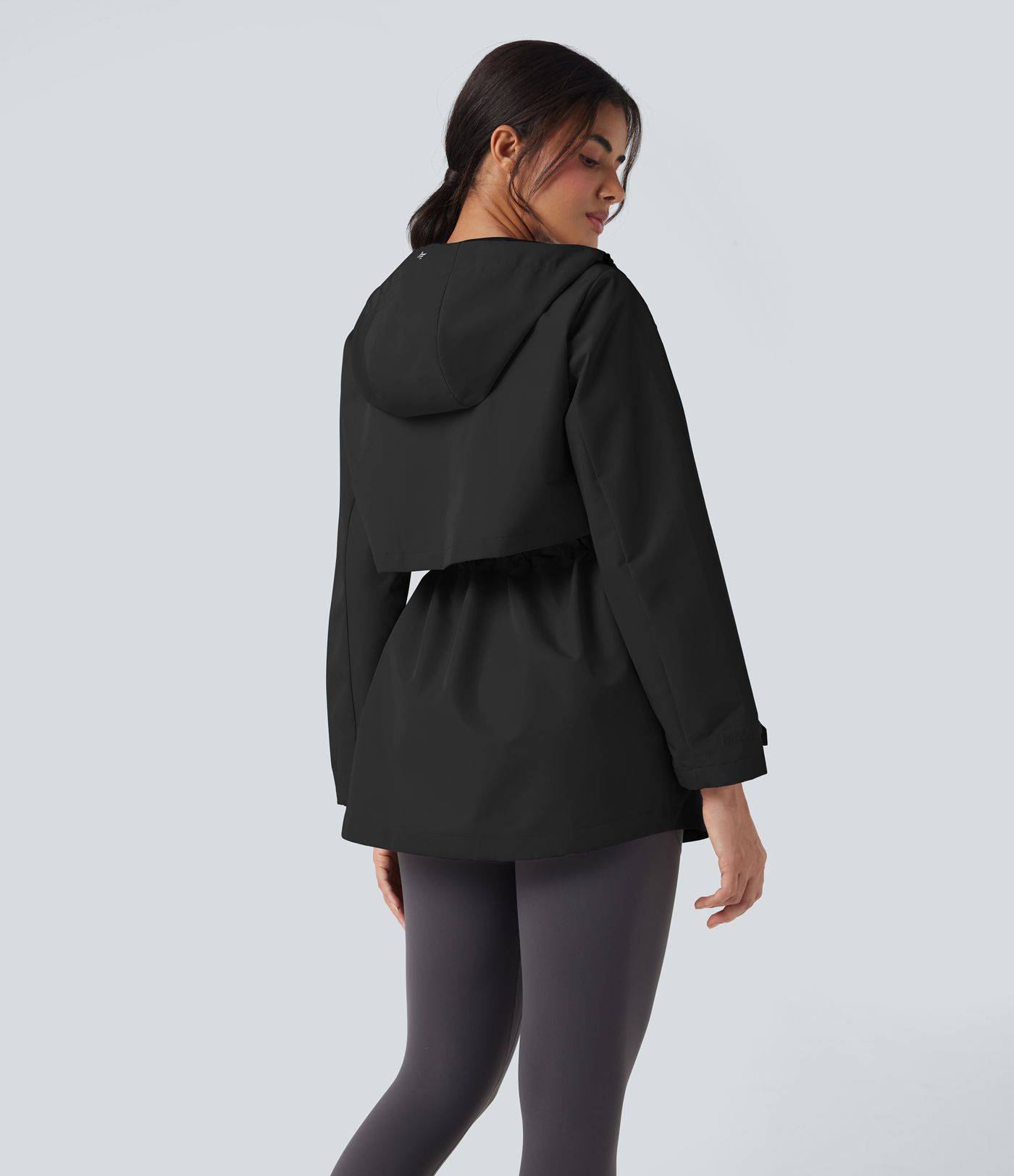 Waterproof Hooded Contrast Mesh Drawstring Hiking Windbreaker Jacket with Pockets