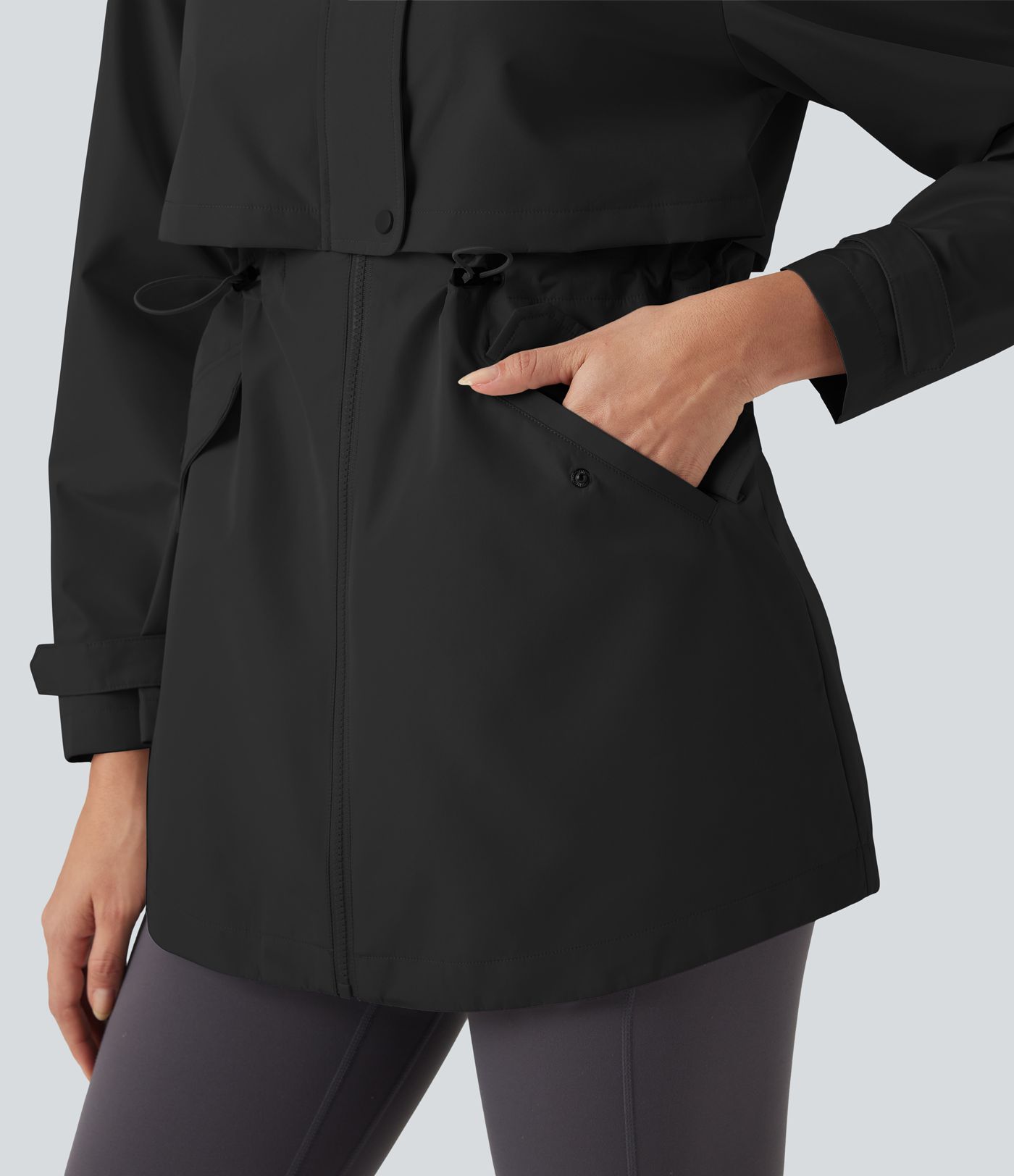 Waterproof Hooded Contrast Mesh Drawstring Hiking Windbreaker Jacket with Pockets