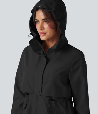 Waterproof Hooded Contrast Mesh Drawstring Hiking Windbreaker Jacket with Pockets