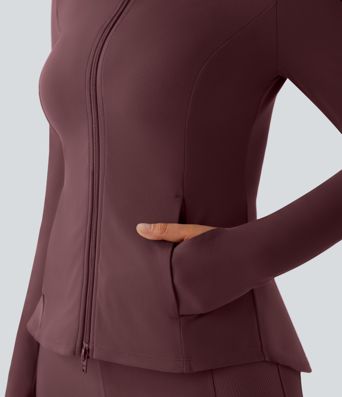 SoftlyZero™ Stand Collar Thumb Hole Pockets Pleated Zipper Slim Jacket-UPF50+