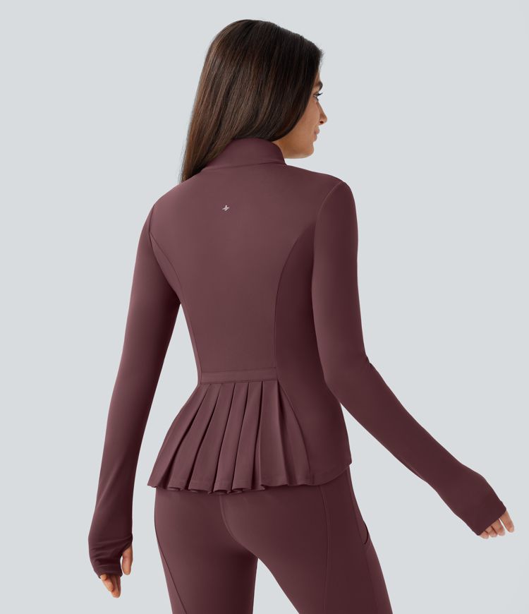 Softlyzero™ Stand Collar Thumb Hole Pockets Pleated Zipper Slim Equestrian Horse Riding Jacket-UPF50+