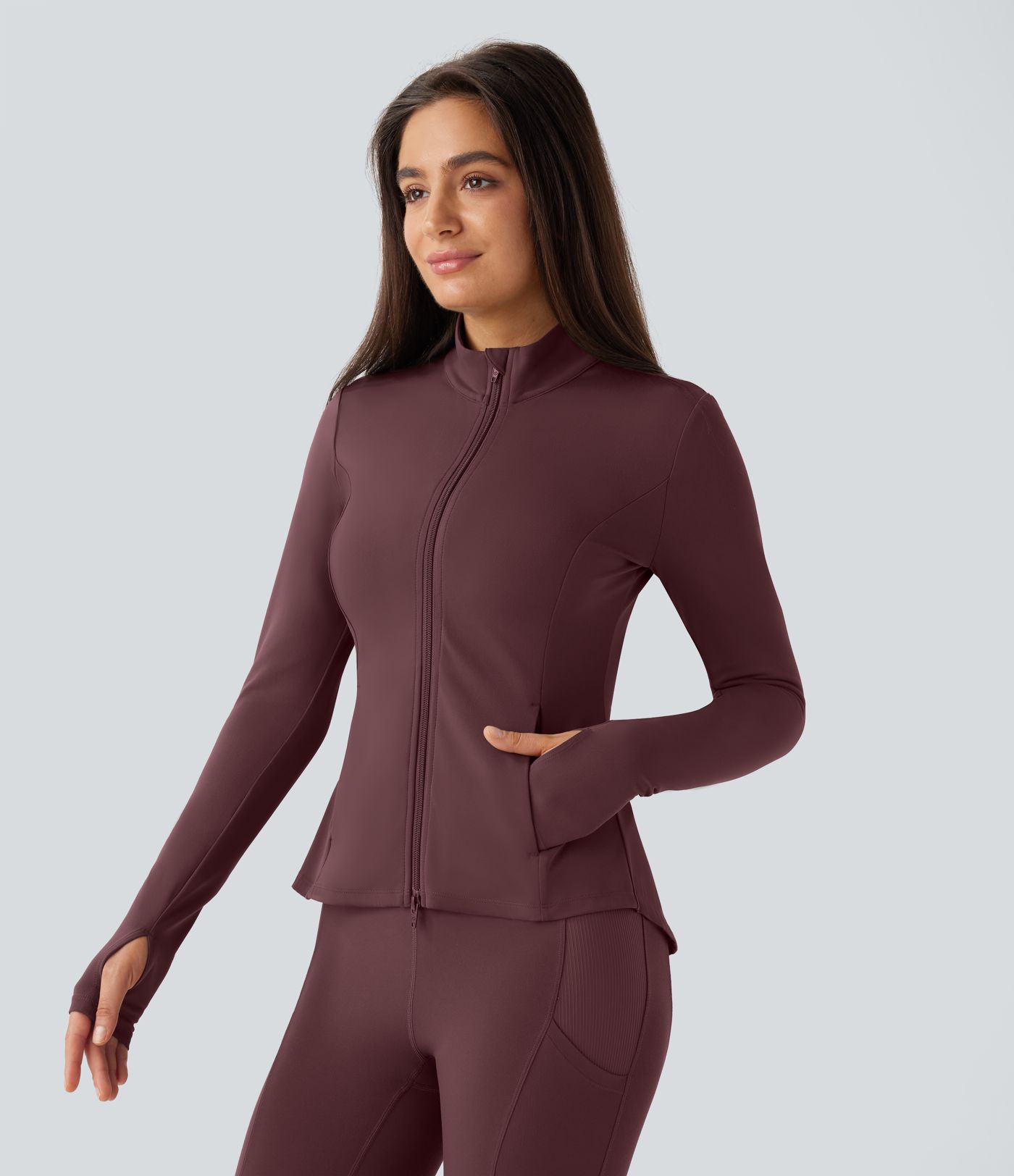 SoftlyZero™ Stand Collar Thumb Hole Pockets Pleated Zipper Slim Jacket-UPF50+