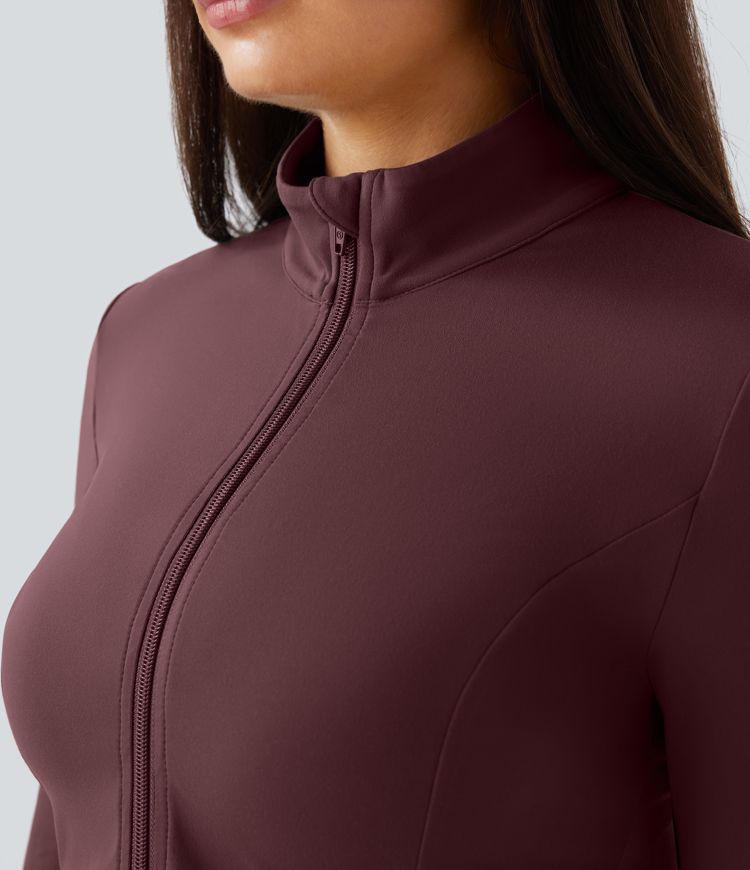 SoftlyZero™ Stand Collar Thumb Hole Pockets Pleated Zipper Slim Jacket-UPF50+
