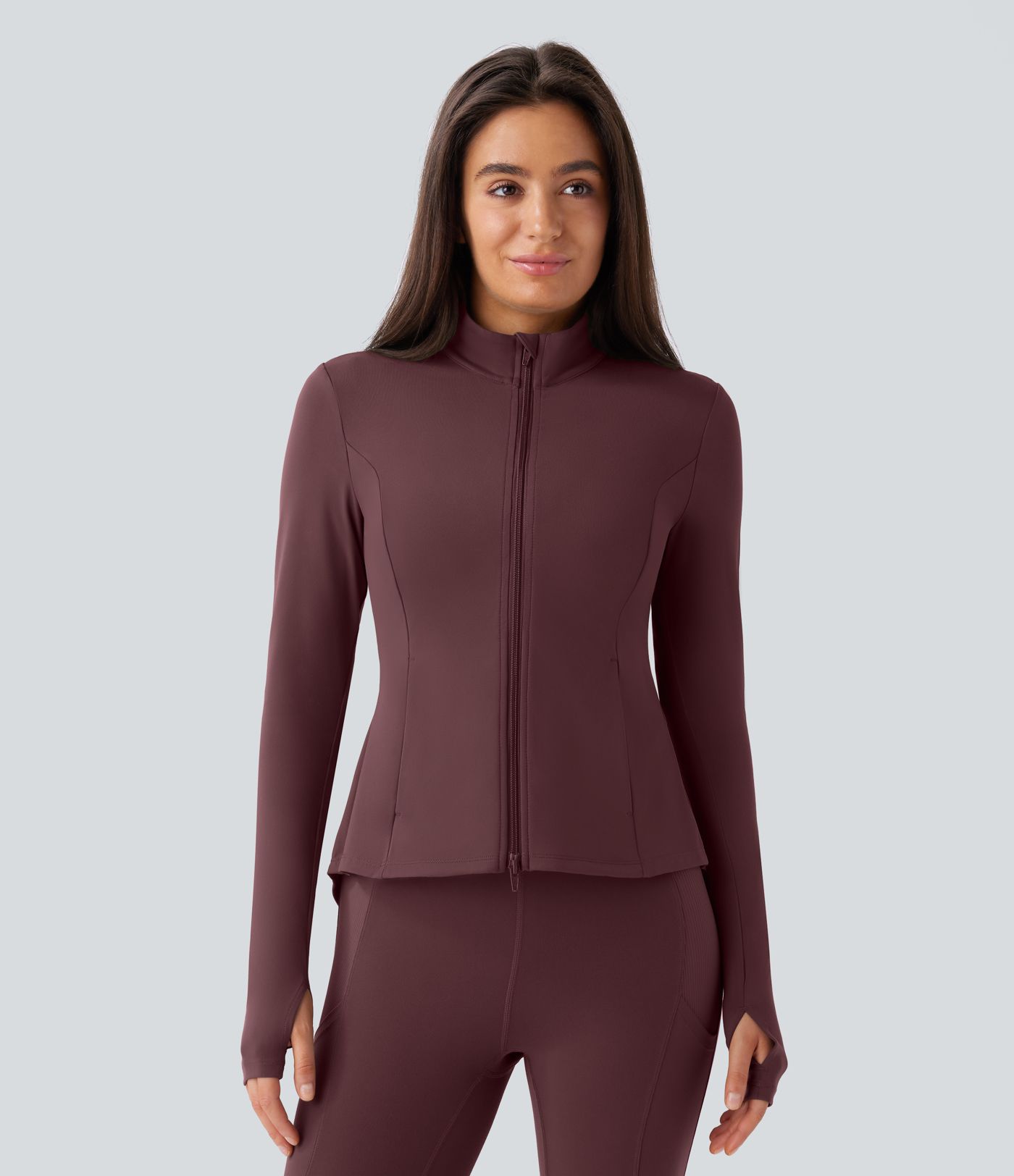 SoftlyZero™ Stand Collar Thumb Hole Pockets Pleated Zipper Slim Jacket-UPF50+