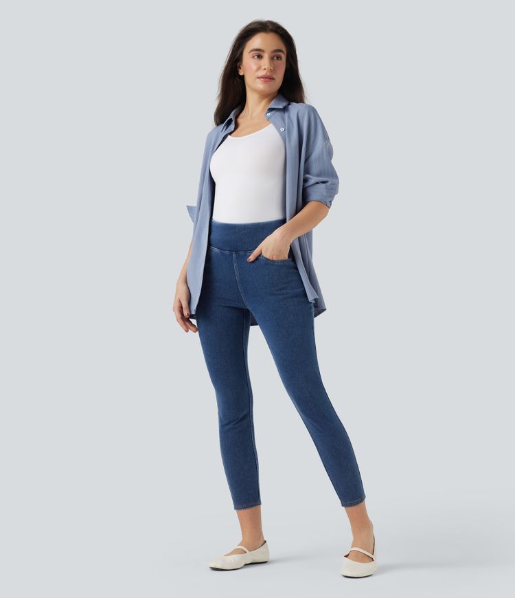 Legging décontracté gainant galbant taille haute effet denim avec poches Halara Flex™