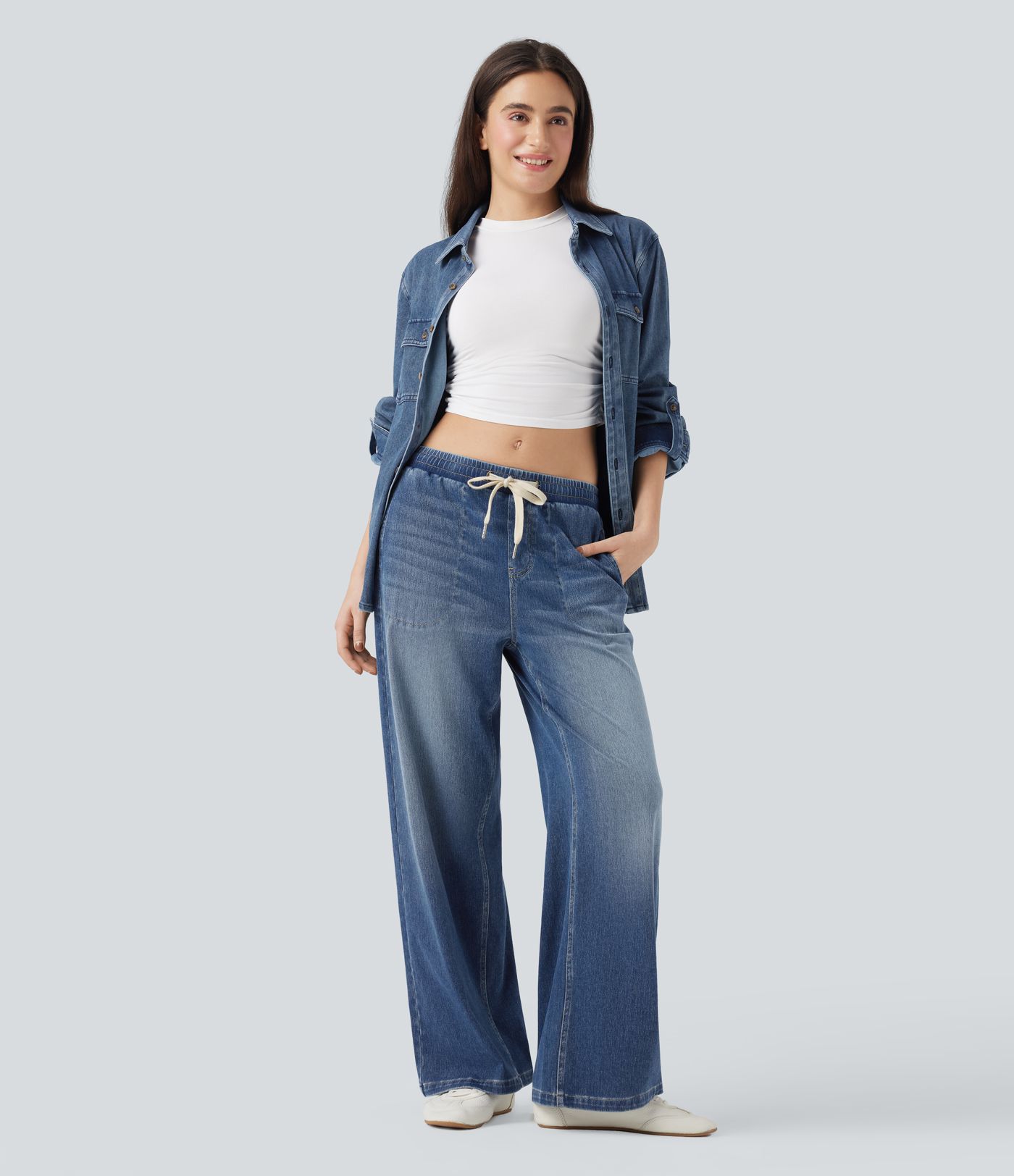 Halara Flex™ Low Rise Drawstring Casual Baggy Sweatpants Jeans with Pockets