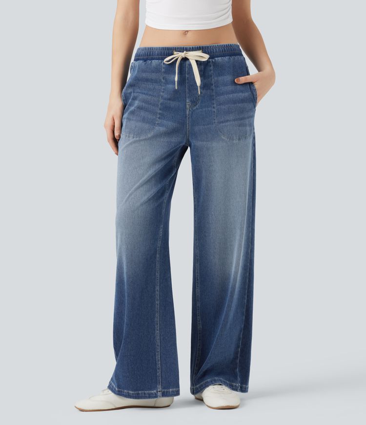 Halara Flex™ Low Rise Drawstring Casual Baggy Jeans with Pockets
