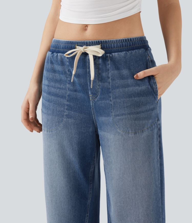Halara Flex™ Low Rise Drawstring Casual Baggy Sweatpants Jeans with Pockets