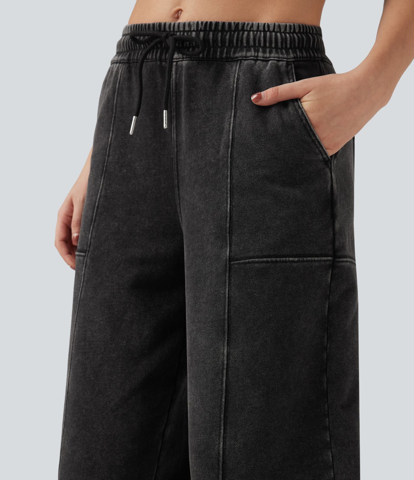 Halara Flex™ Mid Rise Drawstring Denim Casual French Terry Baggy Sweatpants with Pockets