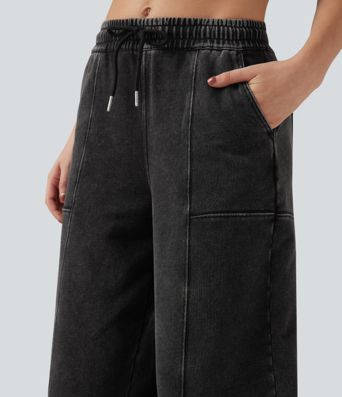 Halara Flex™ Mid Rise Drawstring Denim Casual French Terry Baggy Sweatpants with Pockets