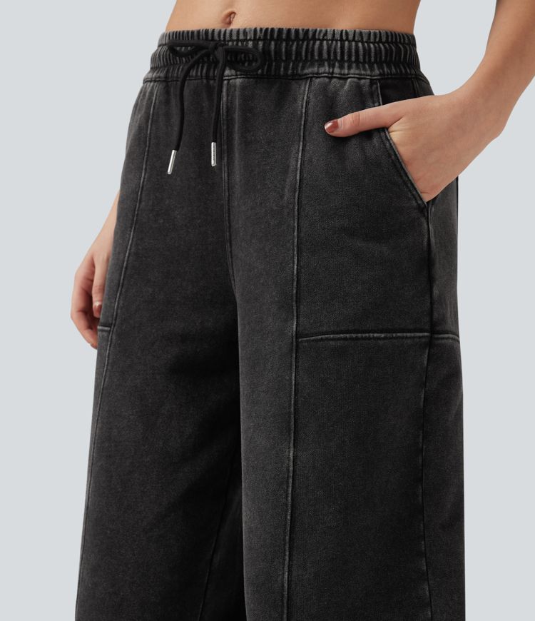 Halara Flex™ Mid Rise Drawstring Denim Casual French Terry Baggy Sweatpants with Pockets