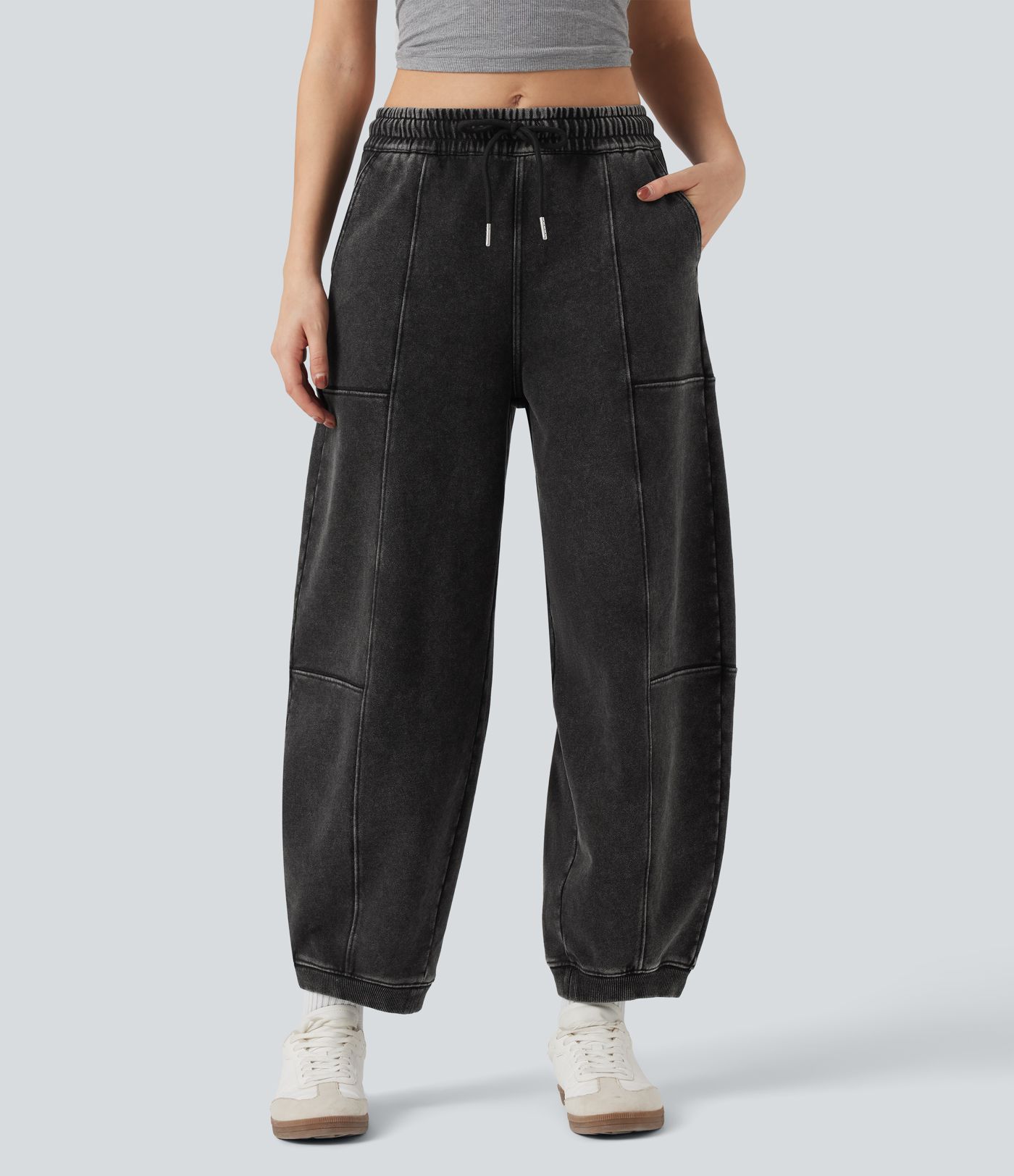 Halara Flex™ Mid Rise Drawstring Denim Casual French Terry Baggy Sweatpants with Pockets