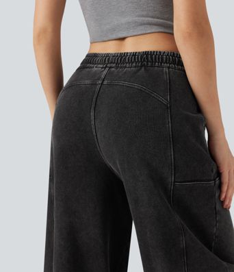 Halara Flex™ Mid Rise Drawstring Denim Casual French Terry Baggy Sweatpants with Pockets