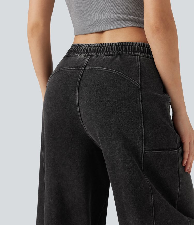 Halara Flex™ Mid Rise Drawstring Denim Casual French Terry Baggy Sweatpants with Pockets