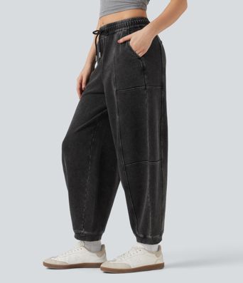 Halara Flex™ Mid Rise Drawstring Denim Casual French Terry Baggy Sweatpants with Pockets