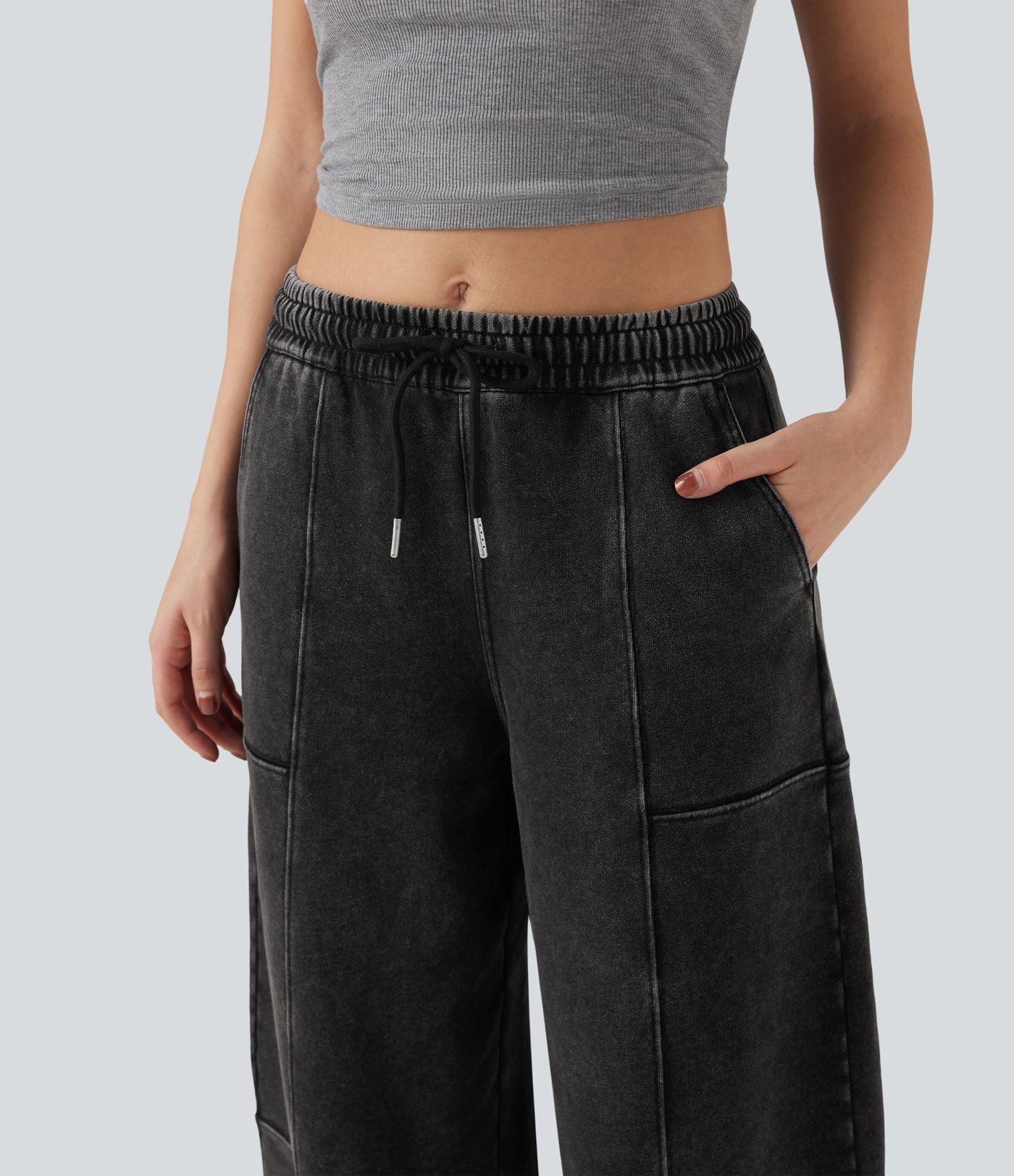 Halara Flex™ Mid Rise Drawstring Denim Casual French Terry Baggy Sweatpants with Pockets