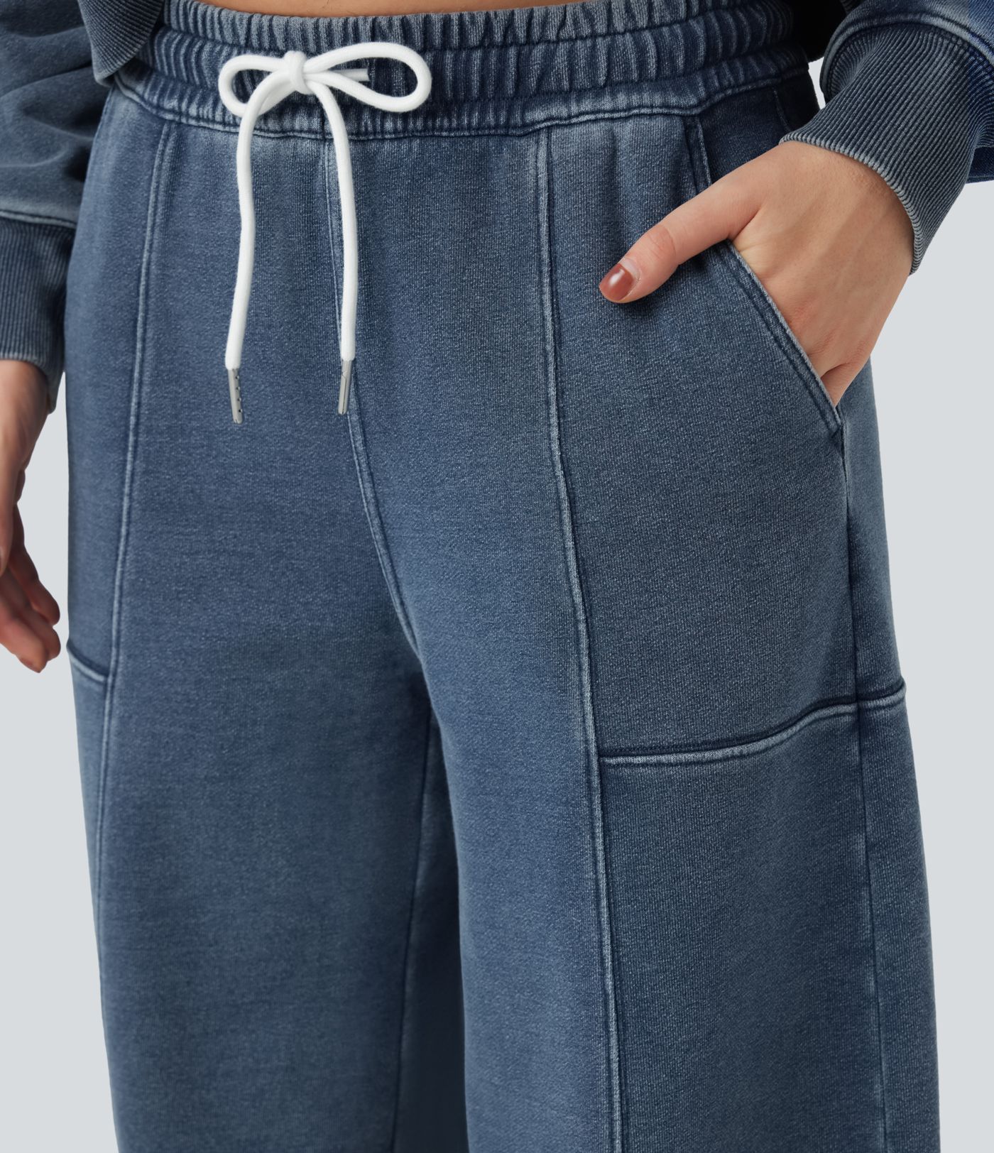 Halara Flex™ Mid Rise Drawstring Denim Casual French Terry Baggy Sweatpants with Pockets
