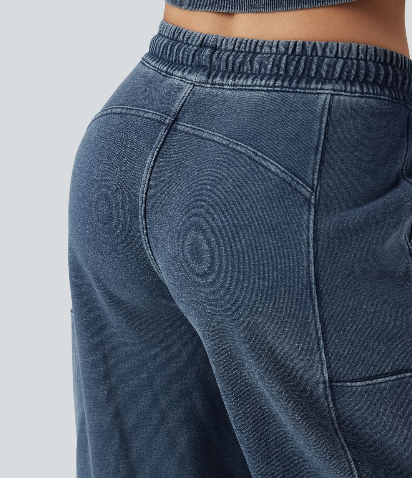 Halara Flex™ Mid Rise Drawstring Denim Casual French Terry Baggy Sweatpants with Pockets