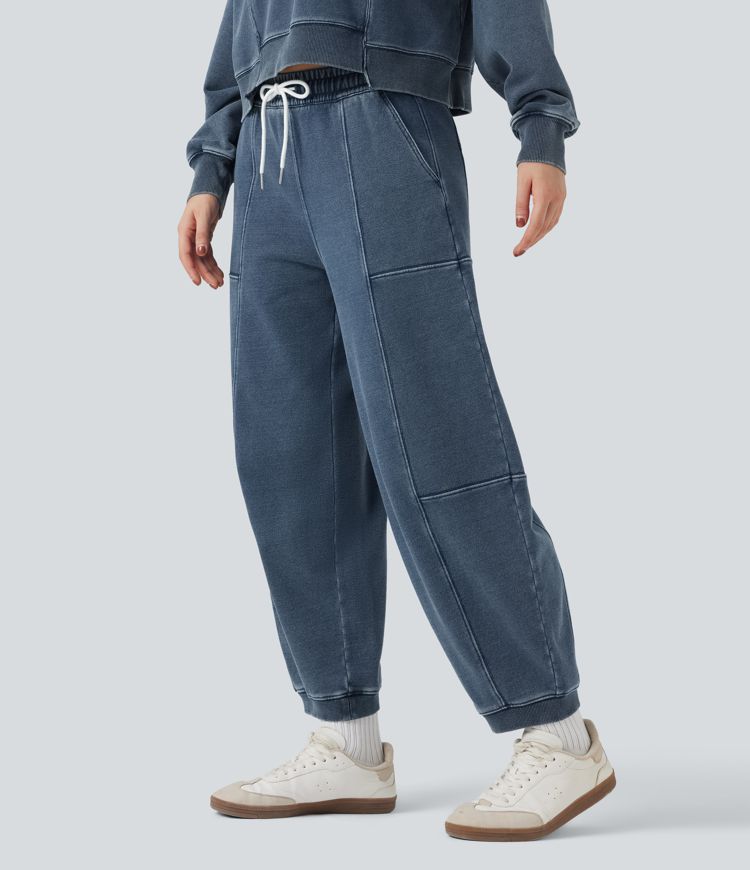 Halara Flex™ Mid Rise Drawstring Denim Casual French Terry Baggy Sweatpants with Pockets