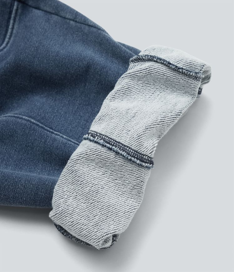 Halara Flex™ Mid Rise Drawstring Denim Casual French Terry Baggy Sweatpants with Pockets