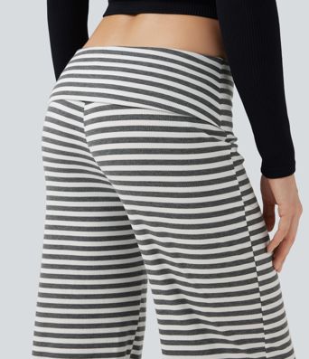 Foldover Low Rise Striped Casual Flare Trousers