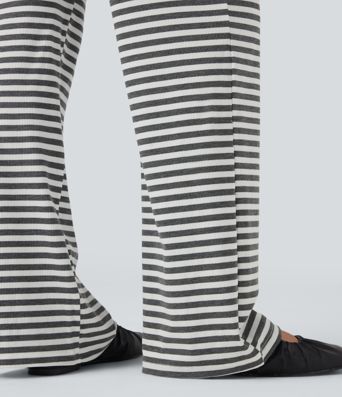 Foldover Low Rise Striped Casual Flare Trousers