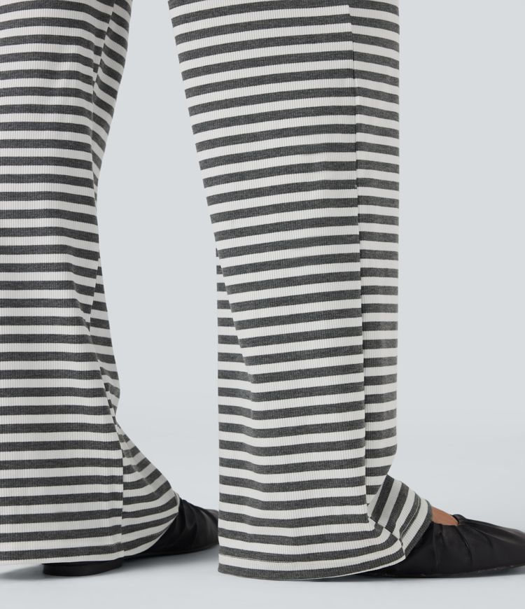 Foldover Low Rise Striped Casual Flare Trousers