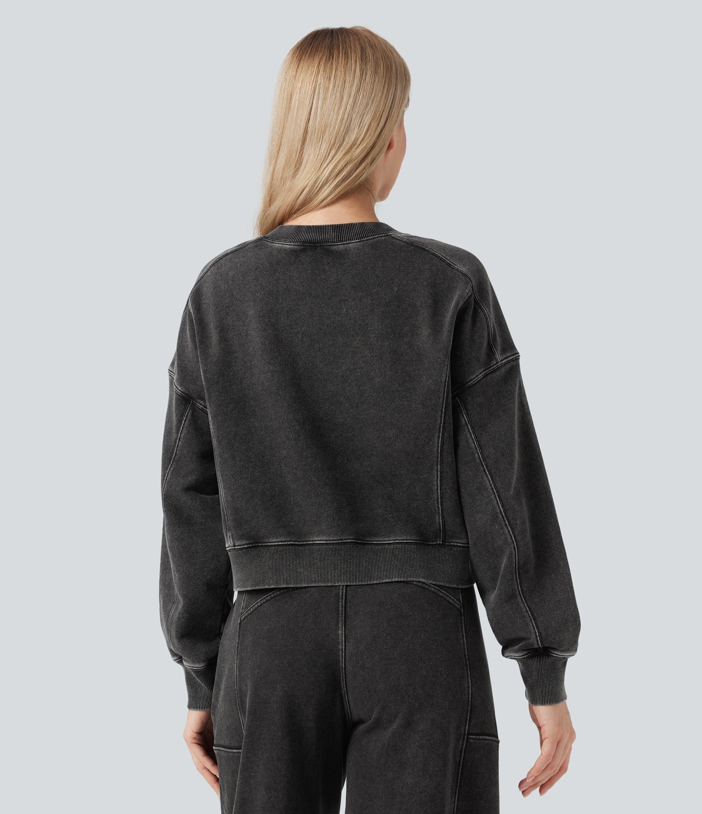 Halara Flex™ Round Neck Long Sleeve Denim Casual French Terry Sweatshirt