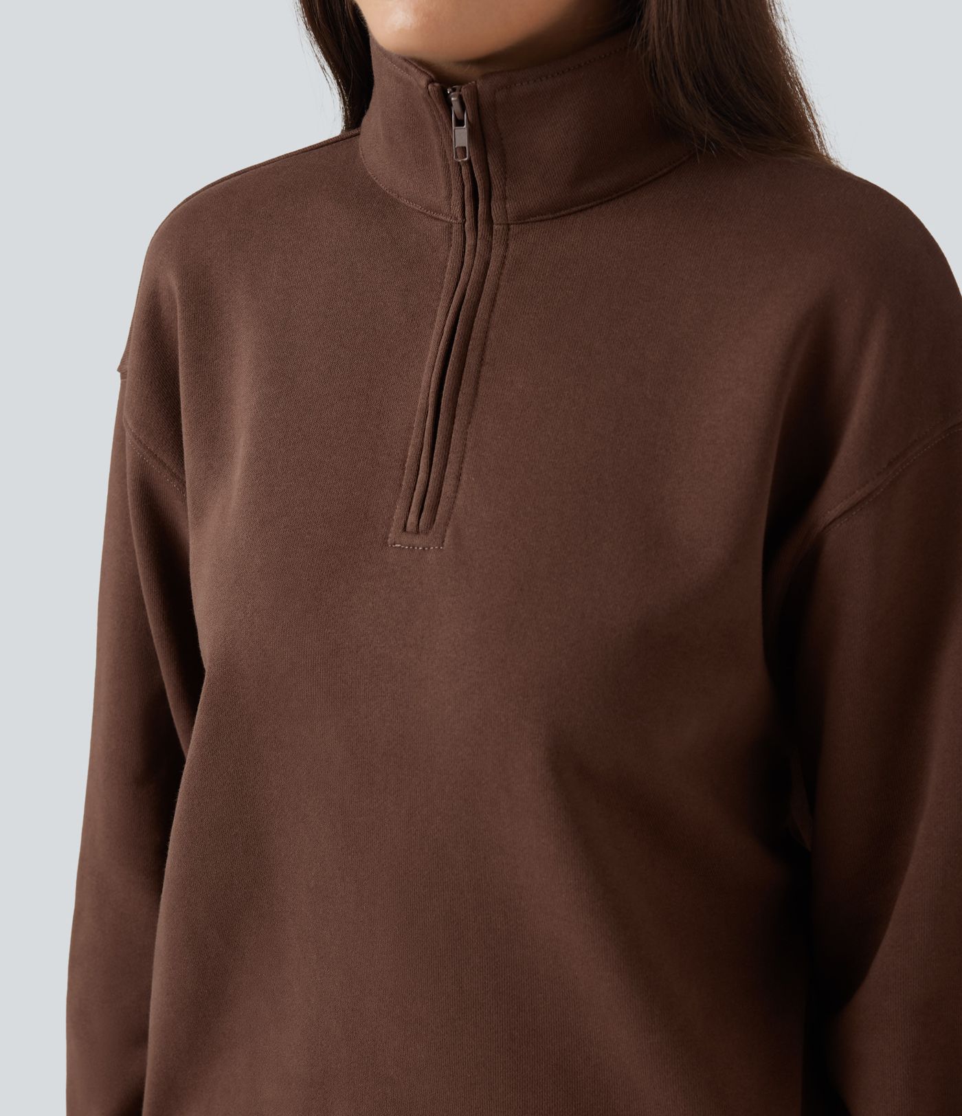 Stand Collar Half Zip Long Sleeve Casual Cotton Sweatshirt with Pockets