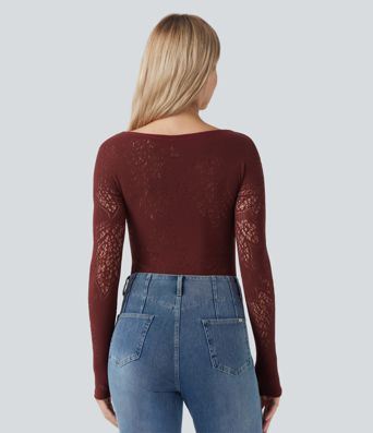 OneForm - Lässiges Sport-Top mit U-Ausschnitt, langen Ärmeln, Cut-Out-Design und nahtlosem Flow