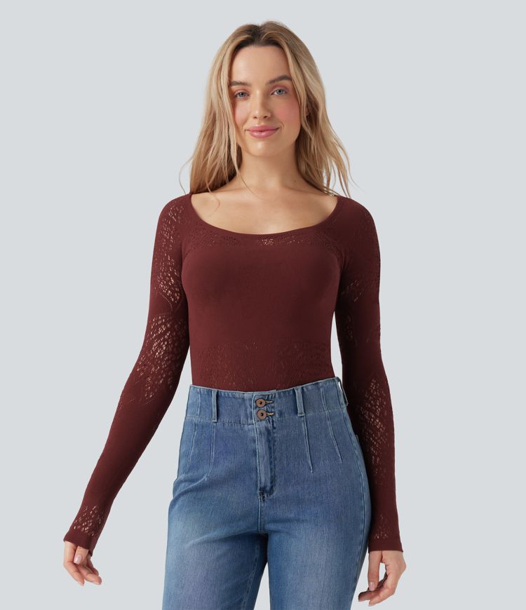Top de sport Seamless Flow col échancré manches longues à découpes