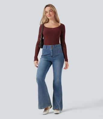 OneForm - Lässiges Sport-Top mit U-Ausschnitt, langen Ärmeln, Cut-Out-Design und nahtlosem Flow