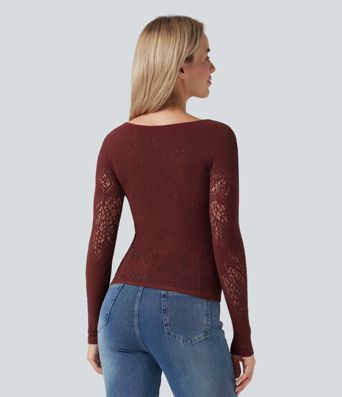 OneForm - Lässiges Sport-Top mit U-Ausschnitt, langen Ärmeln, Cut-Out-Design und nahtlosem Flow